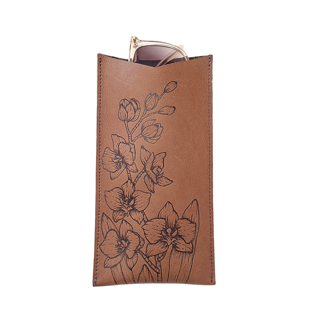 Leather Sunglass Pouch - Orchids