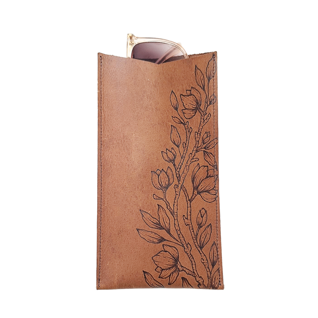 Leather Sunglass Pouch - Cherry Blossoms