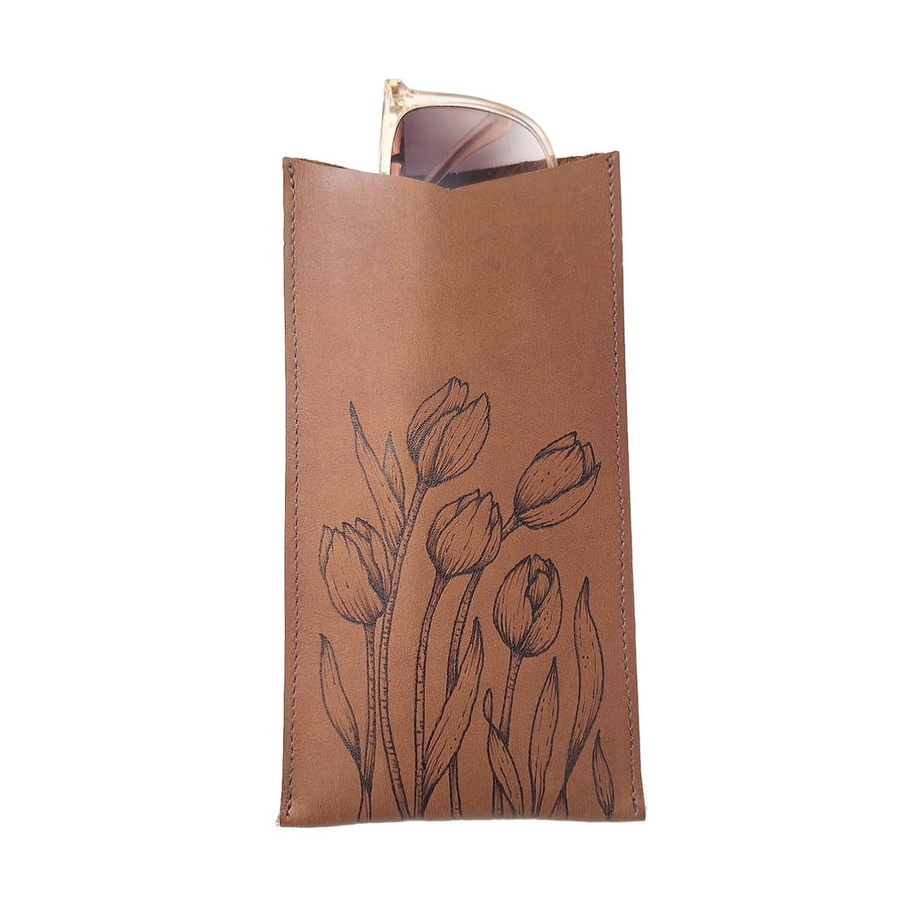 Leather Sunglass Pouch - Tulips