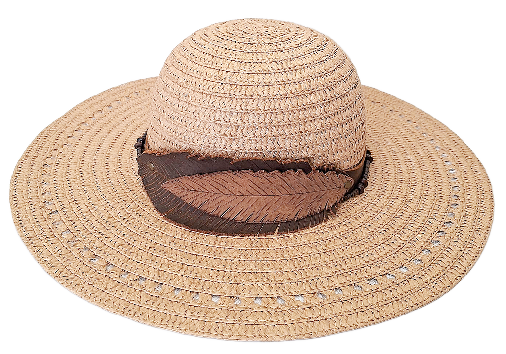 Large Brim Sun Hat with Leather Hat Band