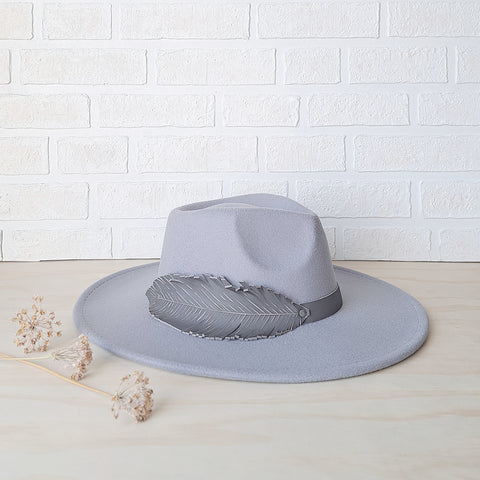 Women's Wide Brim Feather Felt Fedora Hat