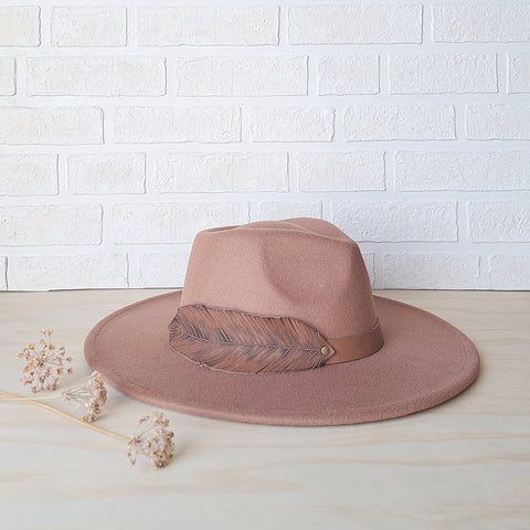 Women's Wide Brim Feather Felt Fedora Hat