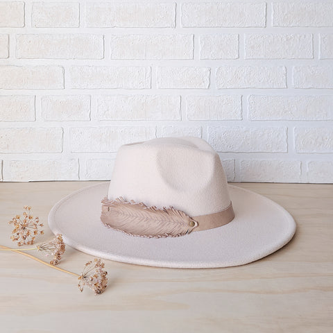 Women's Wide Brim Feather Felt Fedora Hat