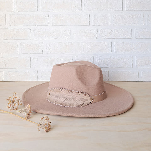 Women's Wide Brim Feather Felt Fedora Hat