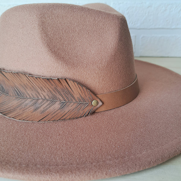 Women's Wide Brim Feather Felt Fedora Hat