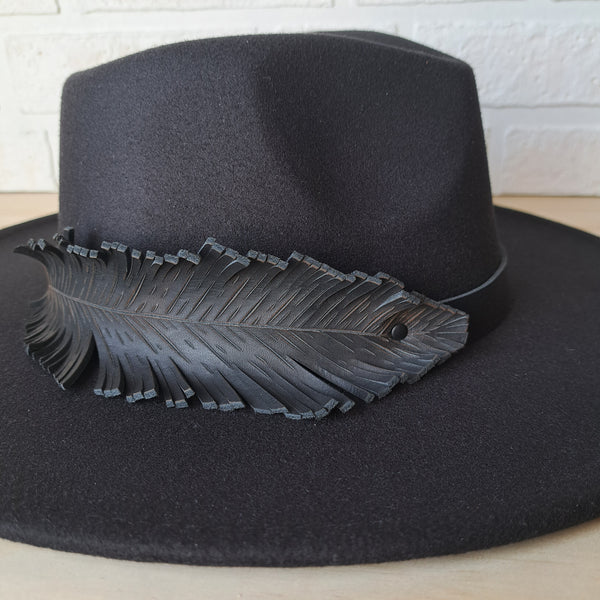 Women's Wide Brim Feather Felt Fedora Hat - Midnight