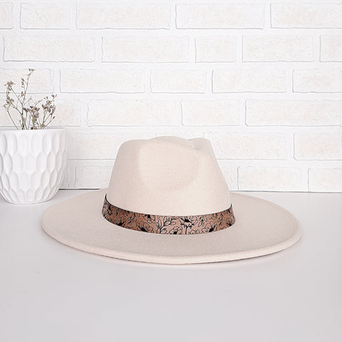 Women's Felt Fedora Hat with Hat Band - Ivory