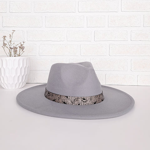 Women's Felt Fedora Hat with Hat Band - Dove Grey