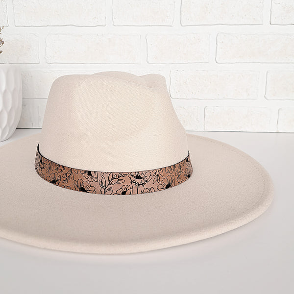 Women's Felt Fedora Hat with Hat Band - Ivory