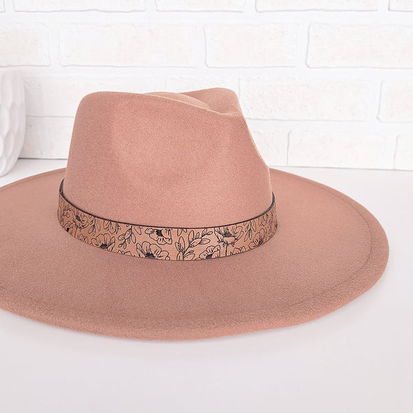 Women's Felt Fedora Hat with Hat Band - Caramel