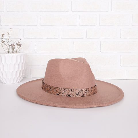Women's Felt Fedora Hat with Hat Band - Caramel