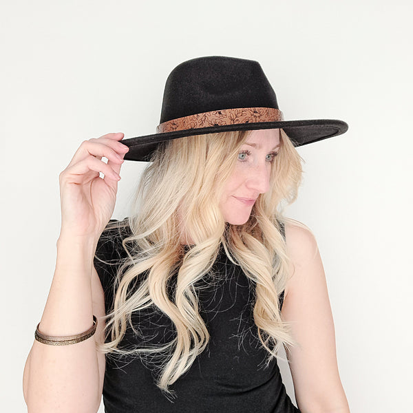 Women's Felt Fedora Hat with Hat Band - Midnight