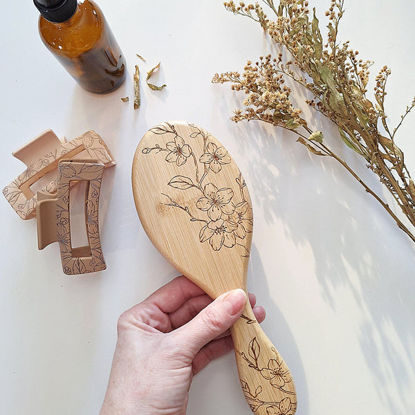 Bamboo Floral Hair Brush