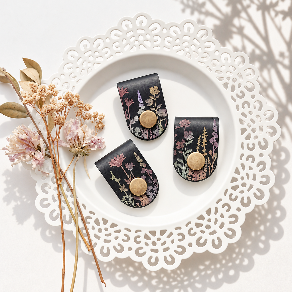 Leather Cord Keepers - Botanical Designs
