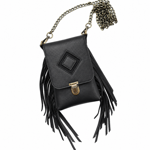 Leather Fringe Phone Purse - Midnight Black