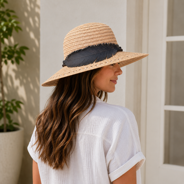 Large Brim Sun Hat with Leather Hat Band