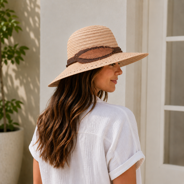 Large Brim Sun Hat with Leather Hat Band
