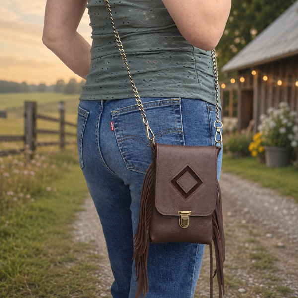 Leather Fringe Phone Purse - Dark Chocolate