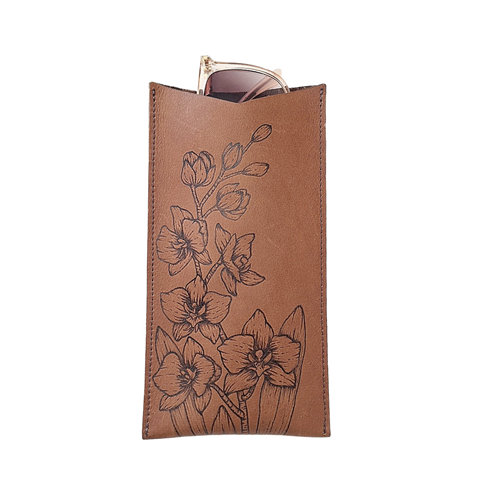 Leather Sunglass Pouch - Orchids
