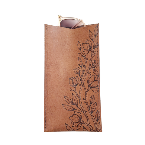 Leather Sunglass Pouch - Cherry Blossoms