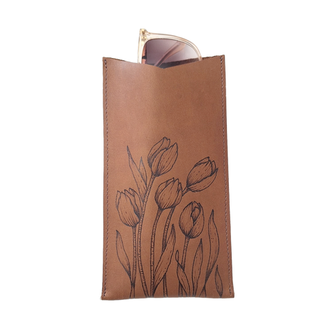 Leather Sunglass Pouch - Tulips