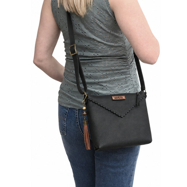 Leather Scalloped Purse - Black