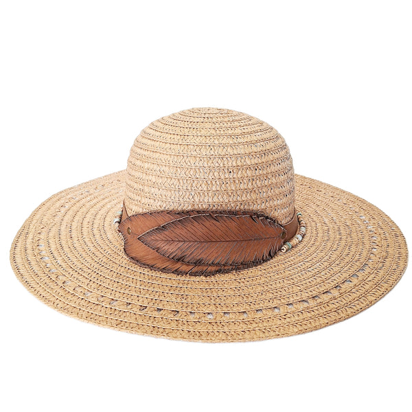 Large Brim Sun Hat with Leather Hat Band