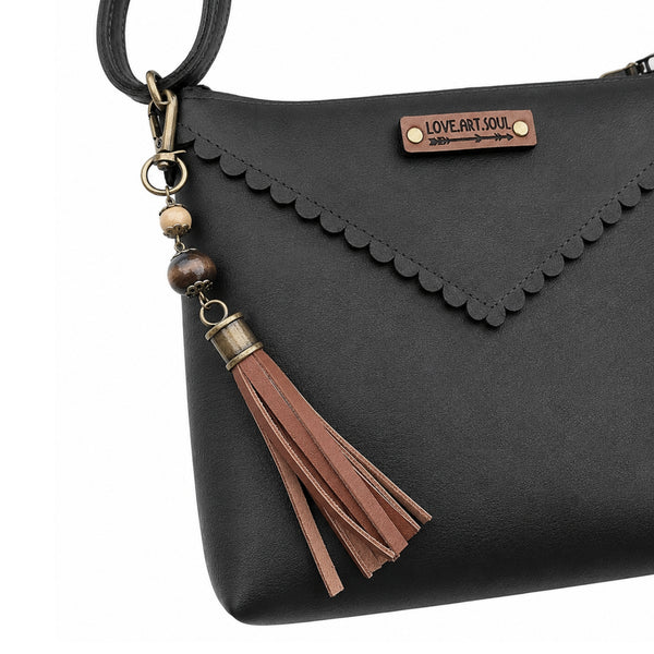 Leather Scalloped Purse - Black