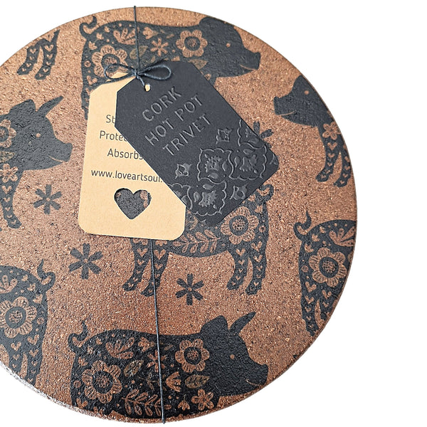 Cork Hot Pot Trivet - Pig