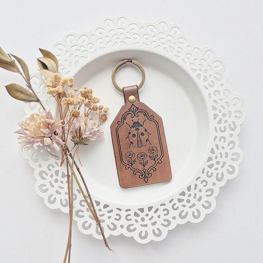 Leather Keychain - Lady Bug - Remember how blessed you are
