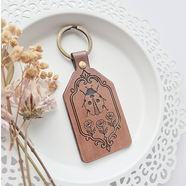 Leather Keychain - Lady Bug - Remember how blessed you are