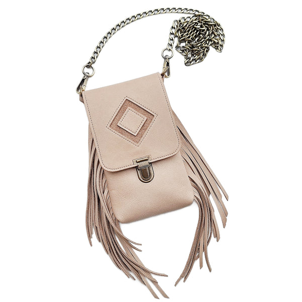 Leather Fringe Phone Purse - Cream