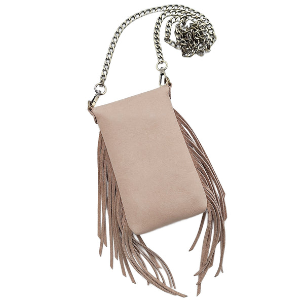 Leather Fringe Phone Purse - Cream