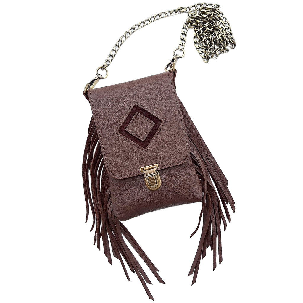 Leather Fringe Phone Purse - Dark Chocolate