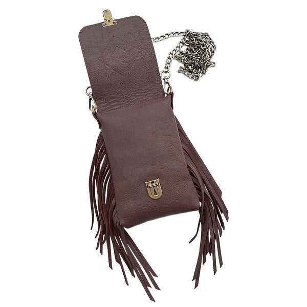 Leather Fringe Phone Purse - Dark Chocolate
