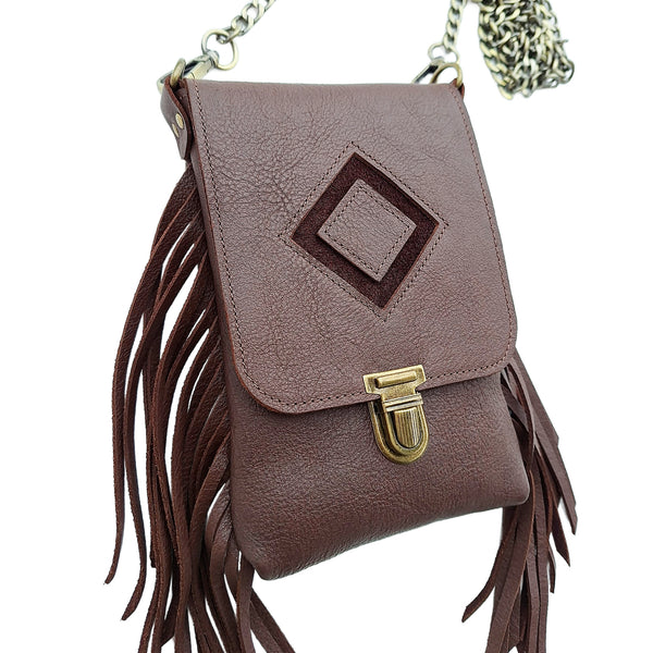 Leather Fringe Phone Purse - Dark Chocolate