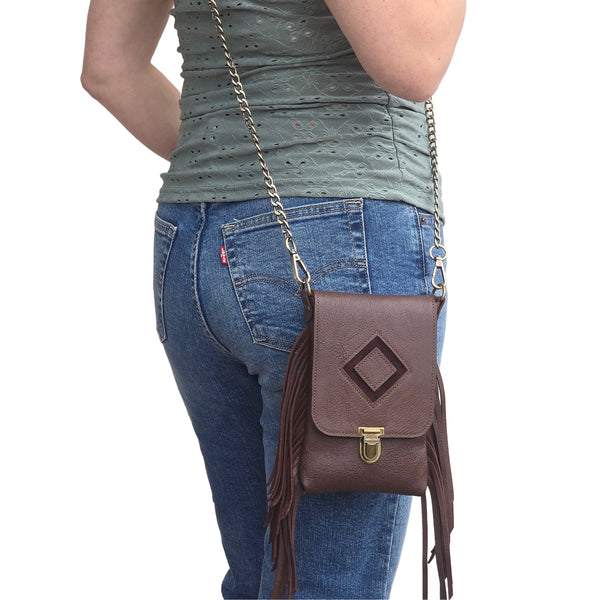 Leather Fringe Phone Purse - Dark Chocolate
