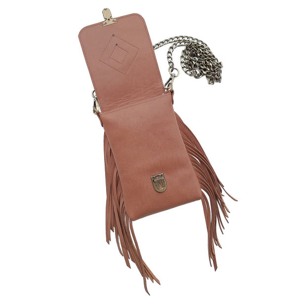 Leather Fringe Phone Purse - Caramel