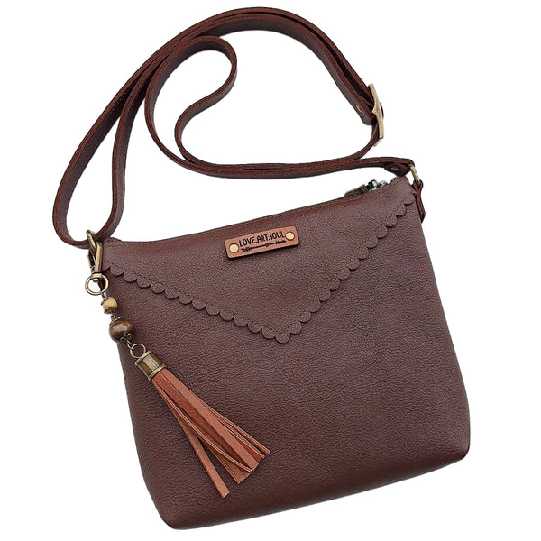 Leather Scalloped Purse - Dark Chocolate