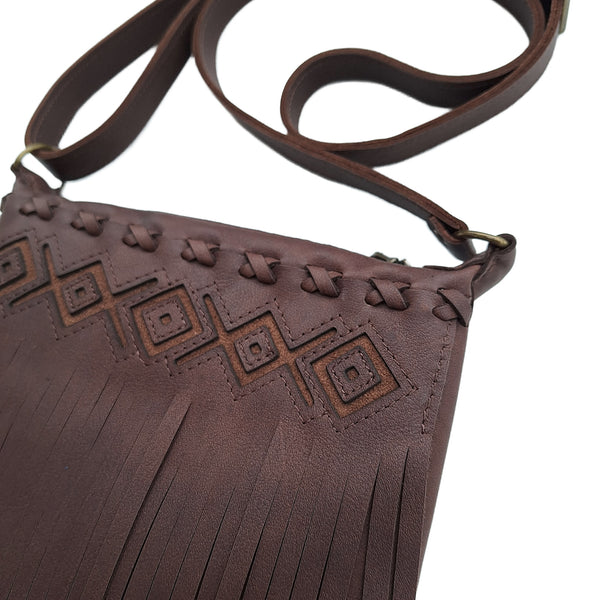 Leather Fringe Purse - Chocolate