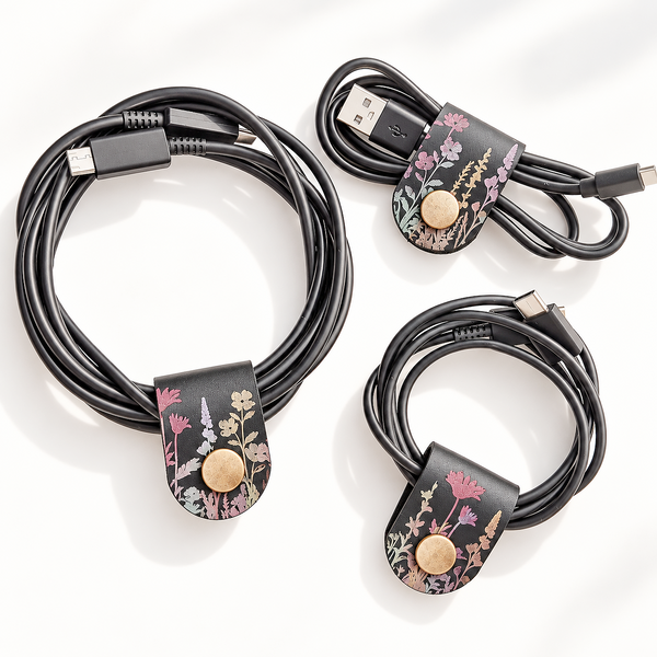 Leather Cord Keepers - Botanical Designs
