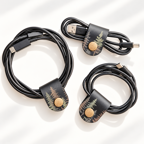 Leather Cord Keepers - Forest Design