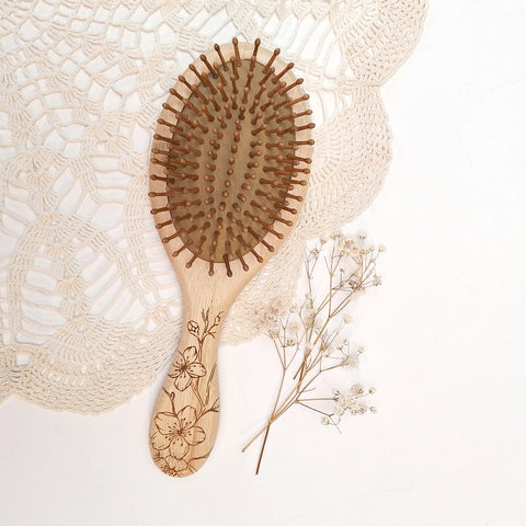 Bamboo Floral Hair Brush