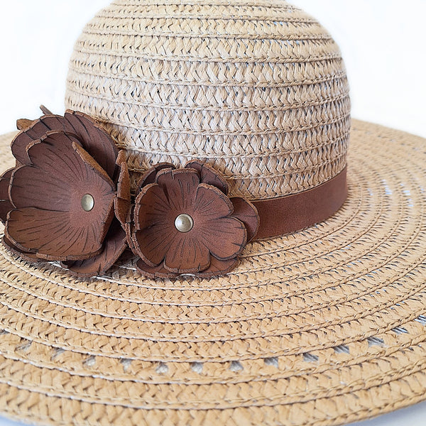 Large Brim Sun Hat with Leather Hat Band