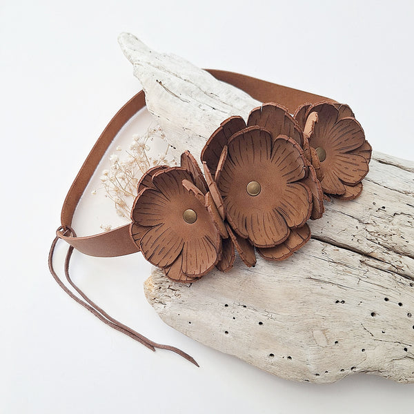 Hat Band - Leather Flowers