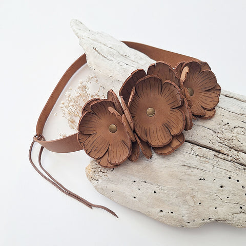 Hat Band - Leather Flowers