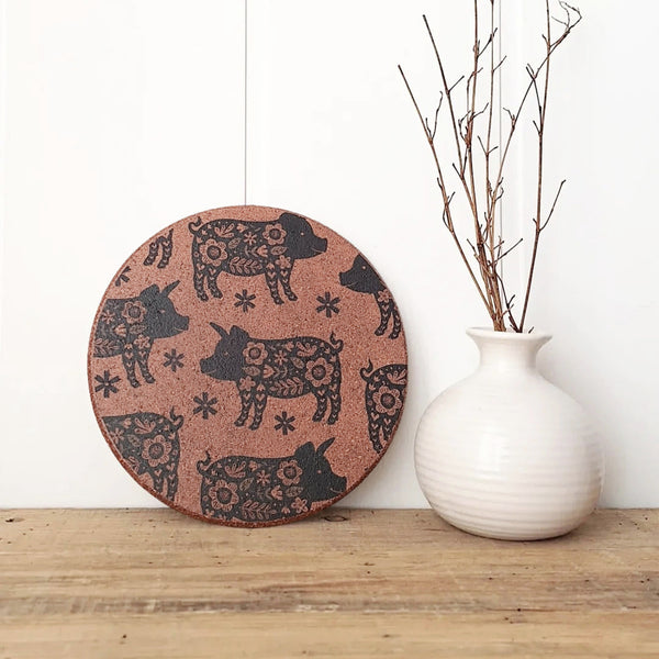 Cork Hot Pot Trivet - Pig